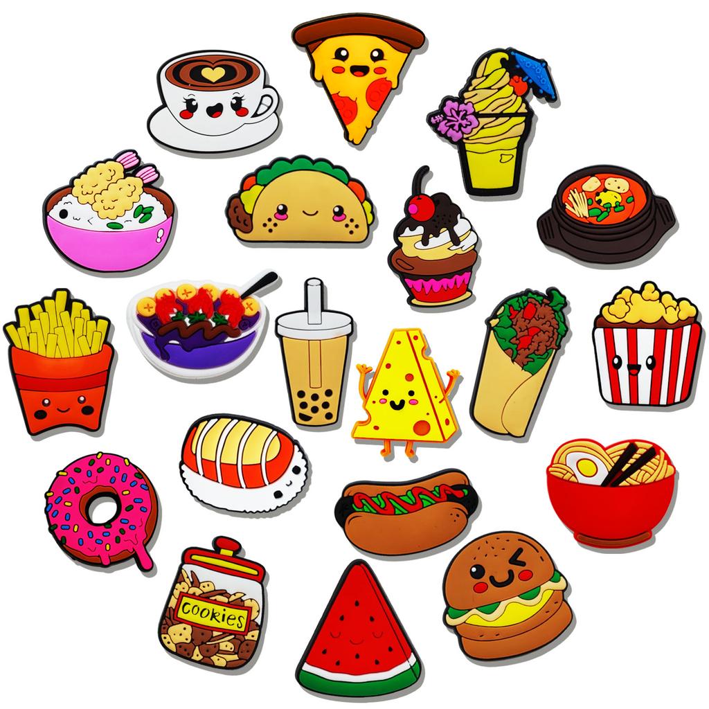Food Series PVC ShoeCharms 20Pcs Detachable Decor AccessoriesFit Bubble Slides HoleSandals KidsBirthday Xmas Holiday Party Gifts