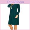 Damen Lässiges Swing T-Shirt Kleid Langarm Tasche Locker Tunika Für Mühelosen Stil