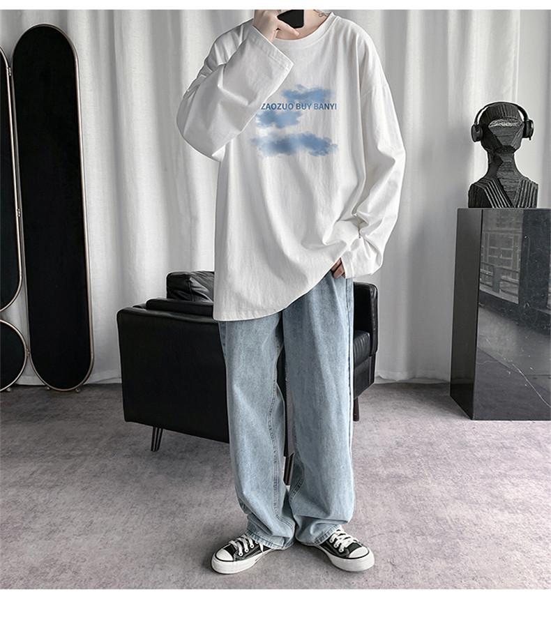 2023 Men's Autumn Long-Sleeve Trendy Hong Kong Style Sweatshirt - Loose Casual Couple Bottoming Shirt