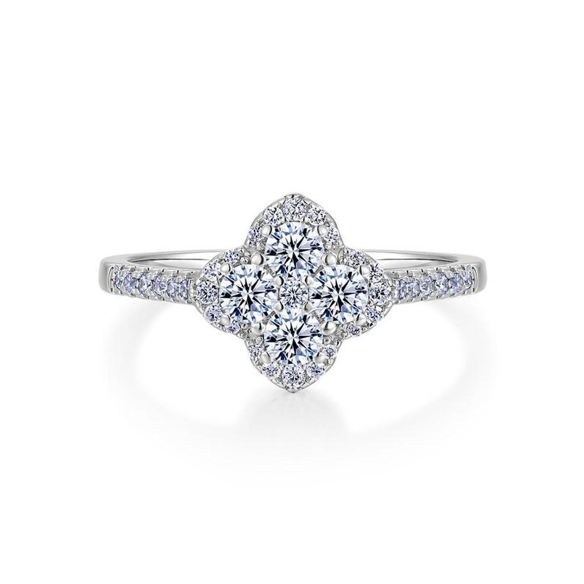 

High-End Super Flashy Zircon Four-Leaf Ring with Eight Hearts and Arrows Design Size 7
