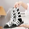 Fashion Gladiator Sandals Women Flat Sandals Summer New Hollow Out Sandal High-top Cool Boots for Women Cross Strap Roman Shoes