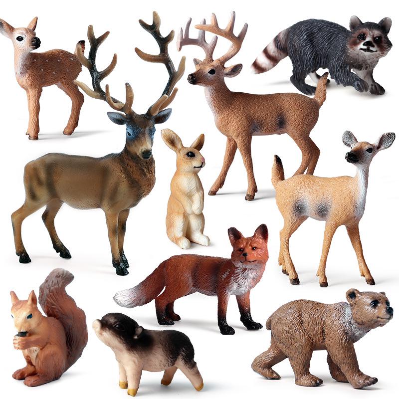 Wild Jungle Animal Models: Mini Pig, Deer, Fox, Squirrel, Elk & Raccoon Toys