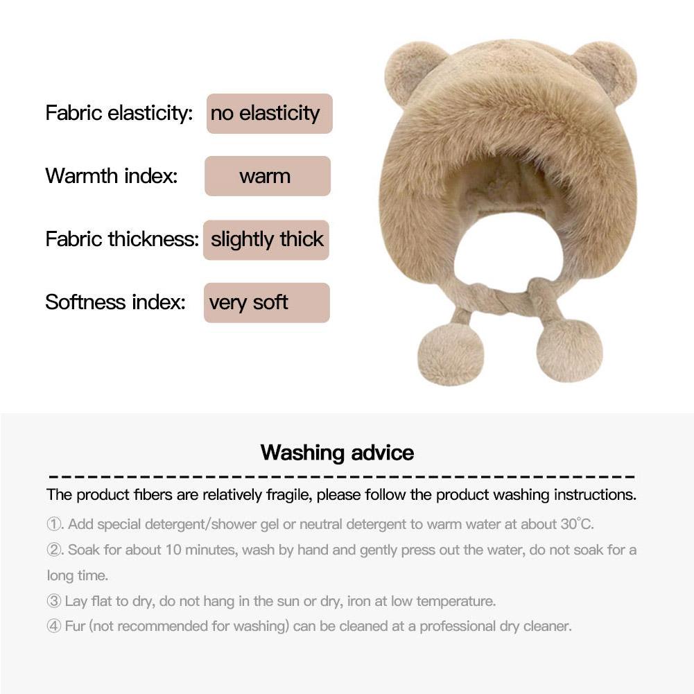 Bear Two-color Ear Plush Hat Cute Korean Style Lei Feng Hat Warm Winter Bucket Hat Fluffy Soft Ear Protection Hat Women