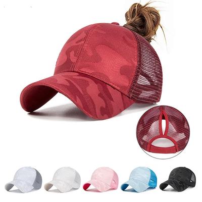 Cappello da baseball con coda di cavallo da donna, in rete mimetica, estivo, per il tempo libero, semplice, con snapback, per attività all'aperto, streetwear, sportivo, per donne e uomini