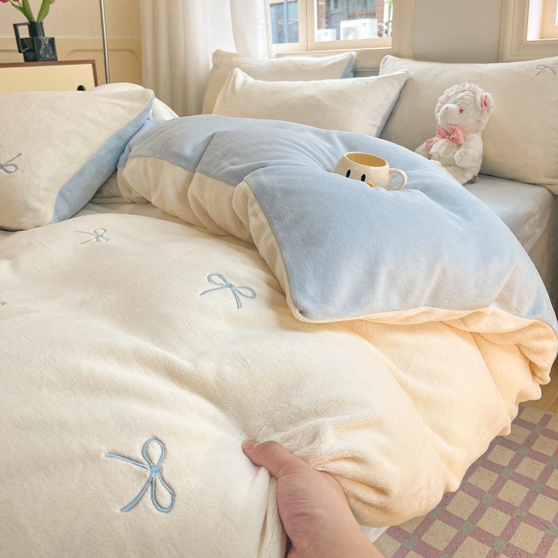 

2025 Новый утолщенный теплый бархатный фланелевый коралловый флисовый постельный комплект - Осенне-зимнее пододеяльник и простынь из трех частей 2.0m Bed Sheet Set 4pc - fits 220x240cm duvet