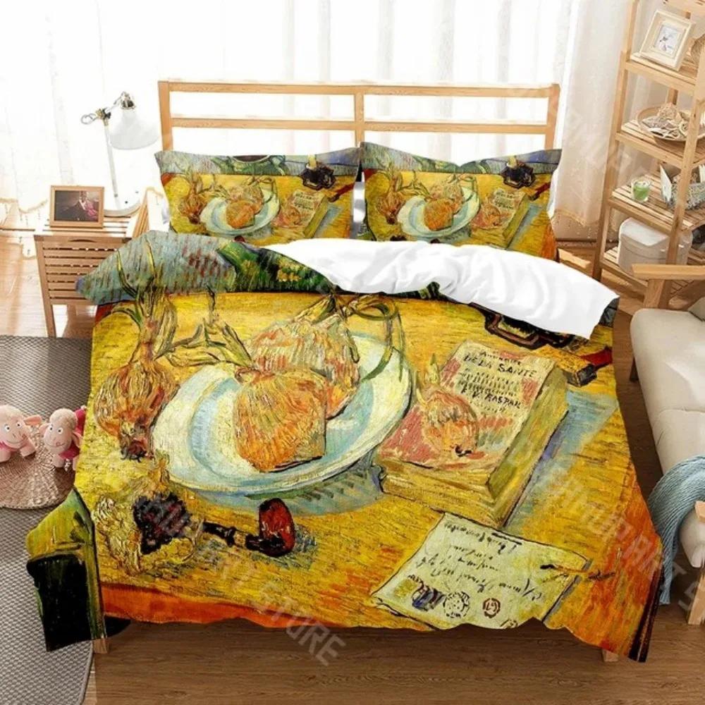 3D Print Art Painting Van Gogh Oil Painting Duvet Cover Set Pattern Polyester Comforter Cover King Queen Size for Men Women