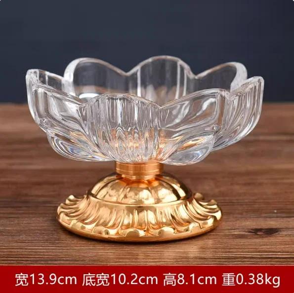 1PCS Glass Alloy Lotus Flower Fruit Tray for Household Use Buddha High Foot Fruit Tray Living Room Decoration Feng Shui Ornament