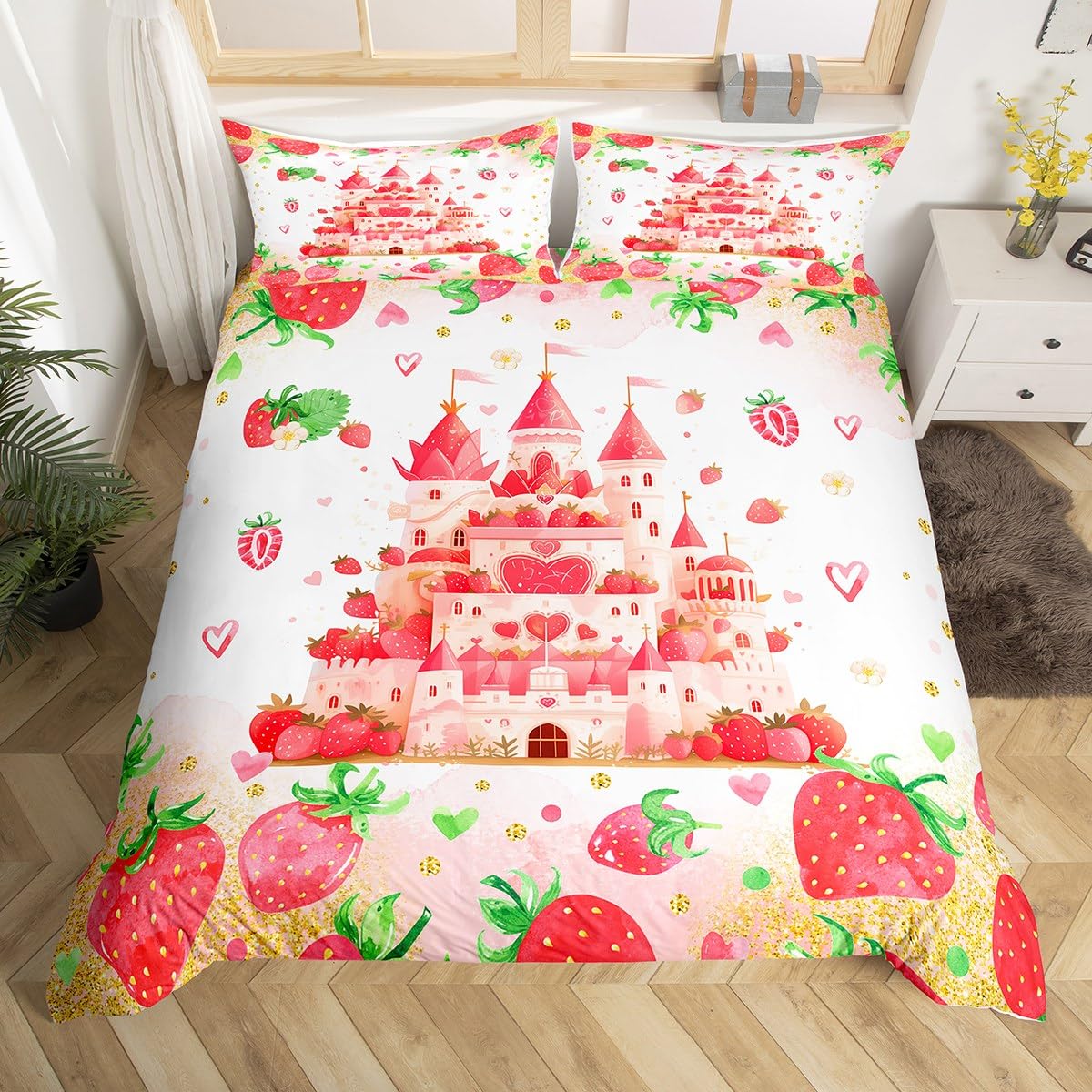 

Rainbow Castle Bed Cover King Dimension Queen Dimension Kids Girls Cartoon Girly Bed Ensemble Princess Castle Comforter Cover Bedroom Quilt Cover EU Single(135x200cm)