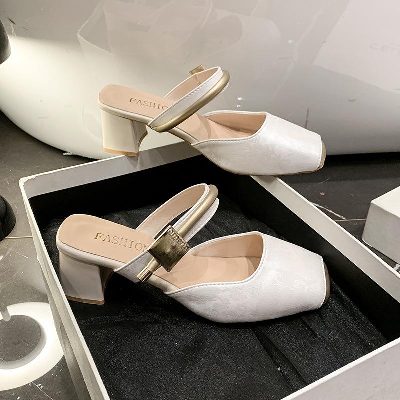 

Gentle wind high-heeled half-slippers women s outerwear 2025 new with skirt high-heeled shoes non-slip thick-heeled bag head cool slippers 35