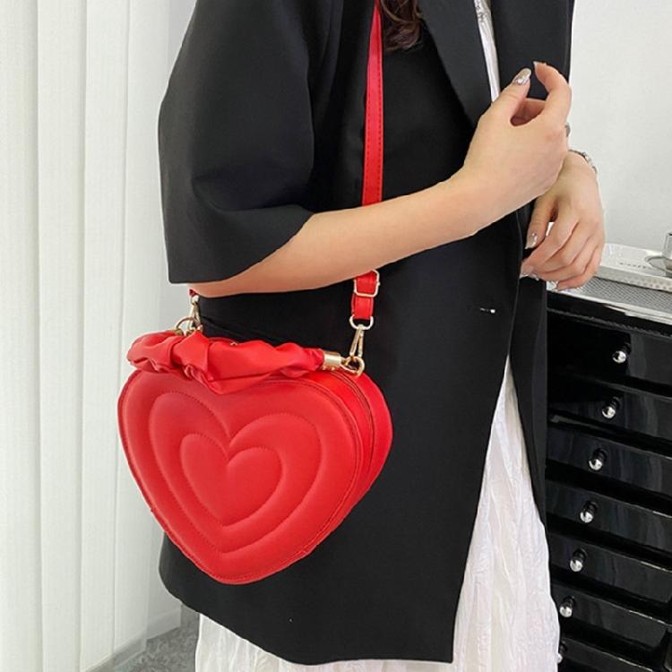 Solid Shoulder Crossbody Bag PU Leather Heart Shape Handbag for Daily Activity