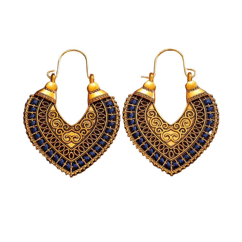 Bohemian Carved Hollow Heart & Geometric Semicircle Earrings