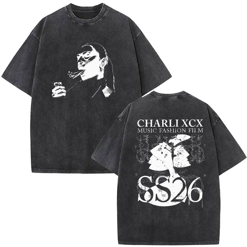2026 Hot Sale Charli XCX Music Fashion Film Tour 2026 Vintage Washed T Shirt Men Women Summer Pop Music Fashion Oversized T-shirts Streetwear Top