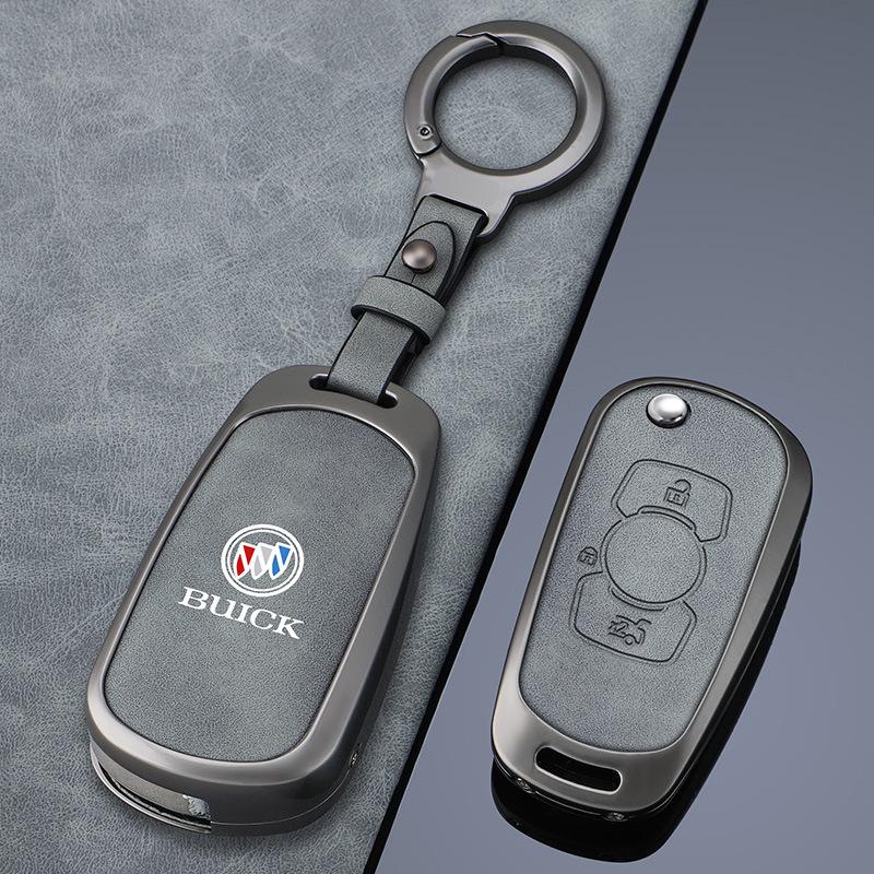 Premium Genuine Leather Key Cover with Zinc Alloy Buckle for 2016-2017 Buick Verano GS