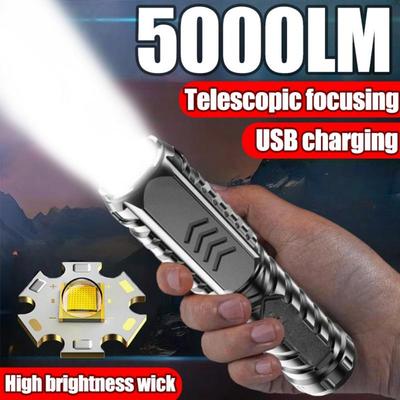 5000LM Çok Fonksiyonlu Şarj Edilebilir Mini Taşınabilir El Feneri Güçlü Parlak Su Geçirmez El Feneri Dahili Pil USB Şarj