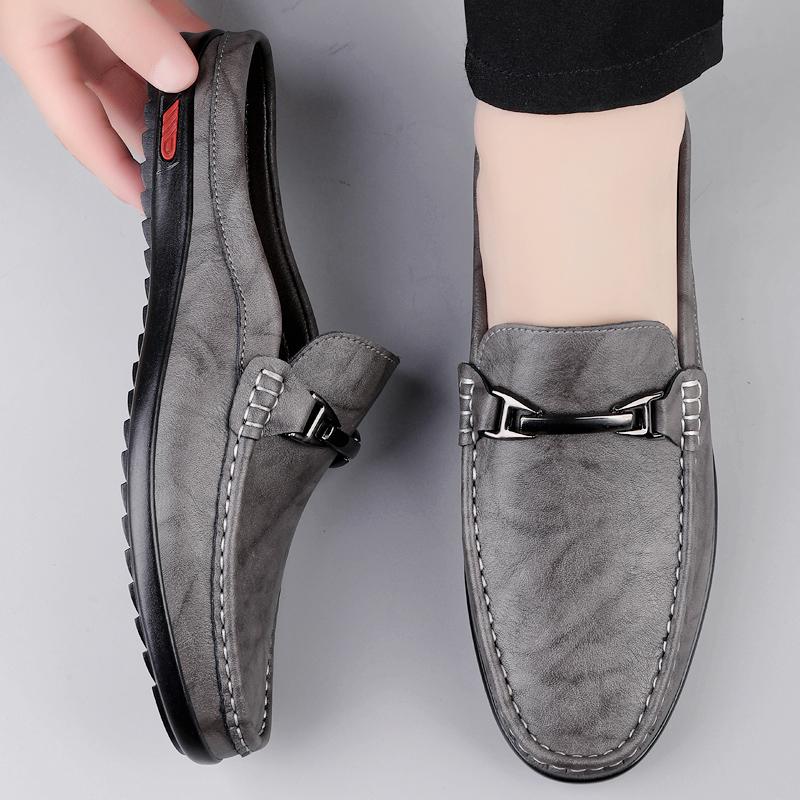 Fashion Men Casual Summer Shoes Hollow Out Men's Driving Shoes High Quality Male Business Shoes Half Slippers Genuine Leather Loafers