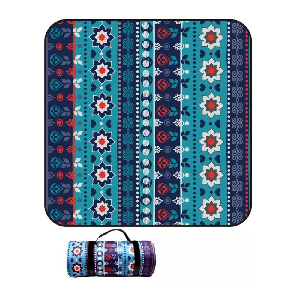 Vintage Print Picnic Blanket Waterproof Outdoor Camping Mat Carry Strap Foldable Travel Rug for Beach Park