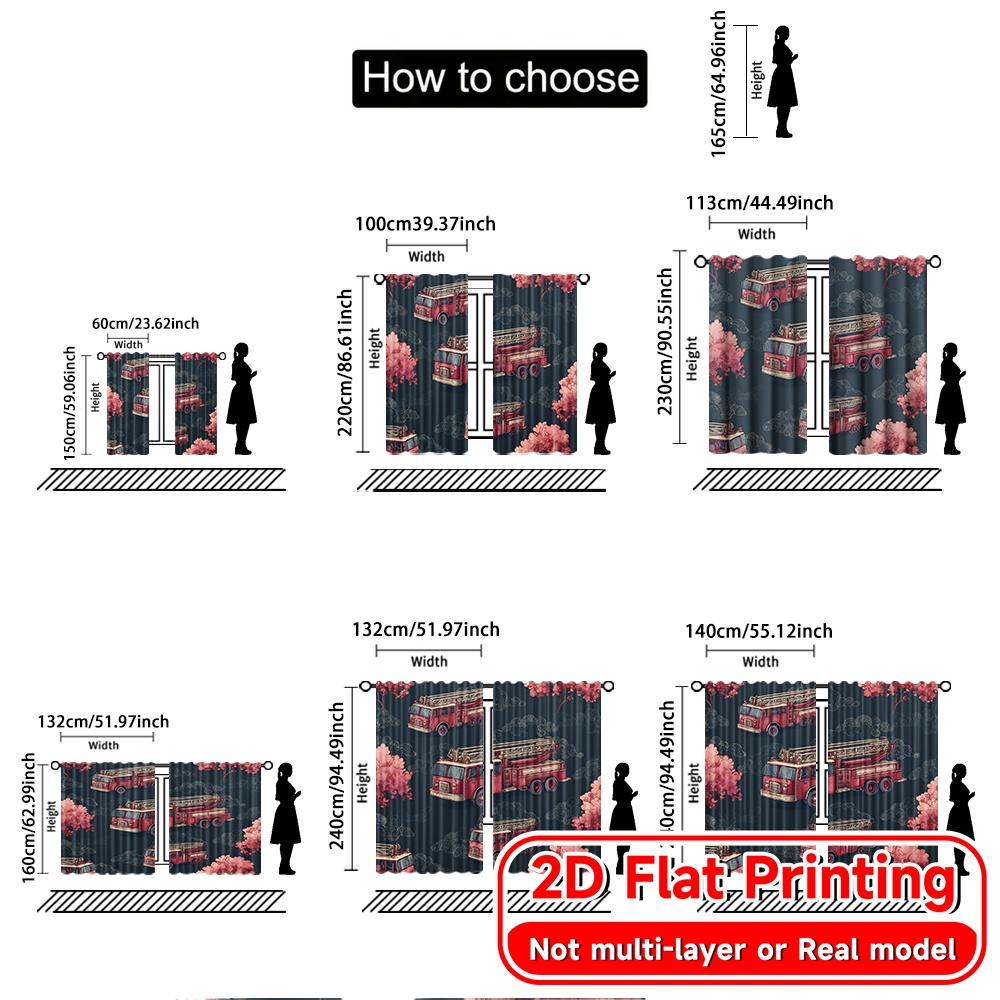 2D Flat Printing  2pcs Firetruck Frenzy Creative Chic Curtains Semi-Sheer Curtains Decorations Outdoor Decorative for Living