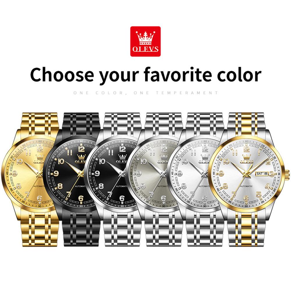 OLEVS Men's Watches Casual Business Fine Steel Top Brand Original Automatic Mechanical Watch for Man Waterproof Luminous Date