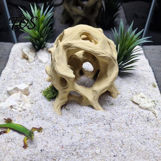 Safe Aquarium Ornament Hideout Tree Ball, 3D Printed Natural Look Root Reptile Hideout, Gecko Habitat Accessory Fish Cave, Decorative Shelter