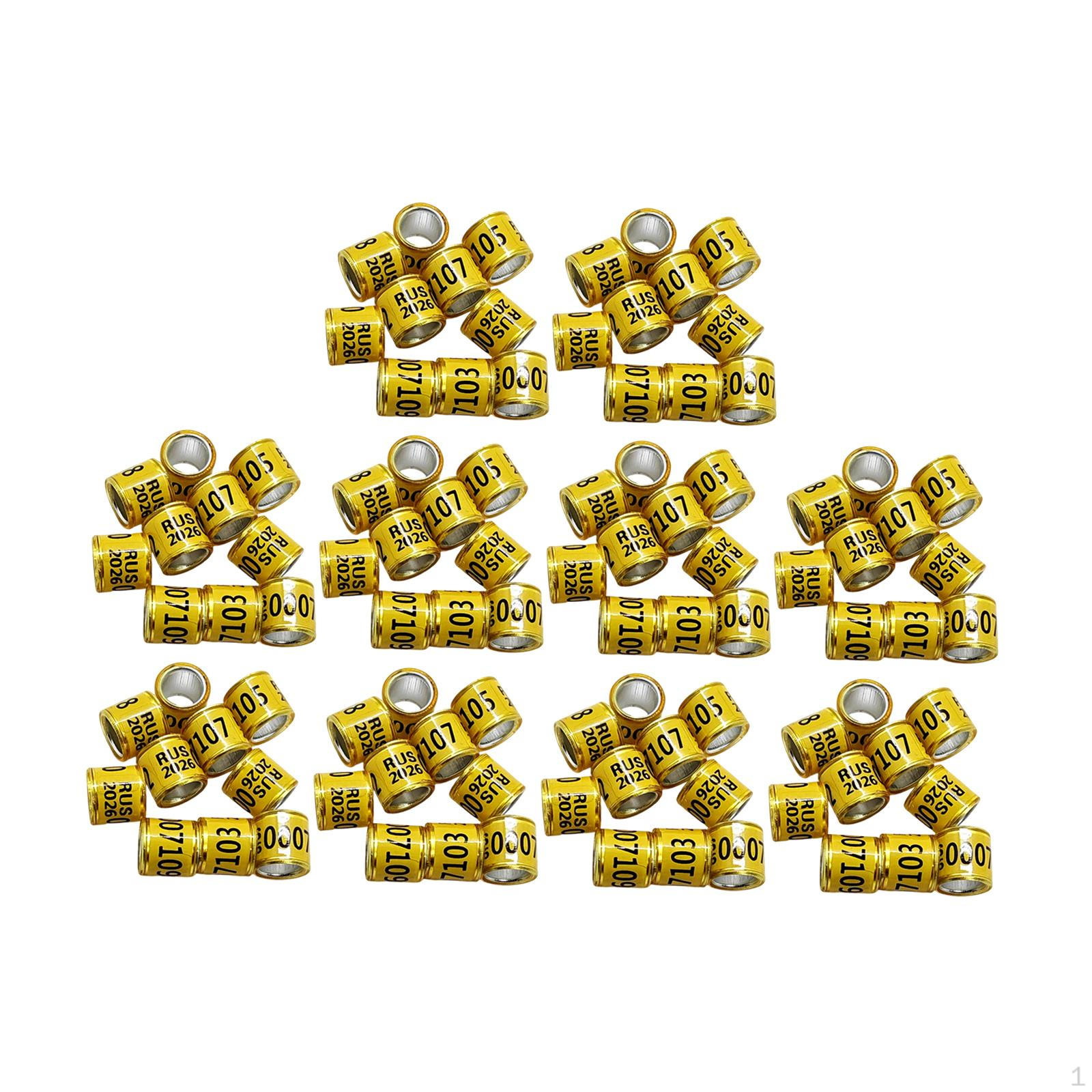 

100 Aluminium Pigeon Identification Rings, for Simple Animal Identification. жёлтый