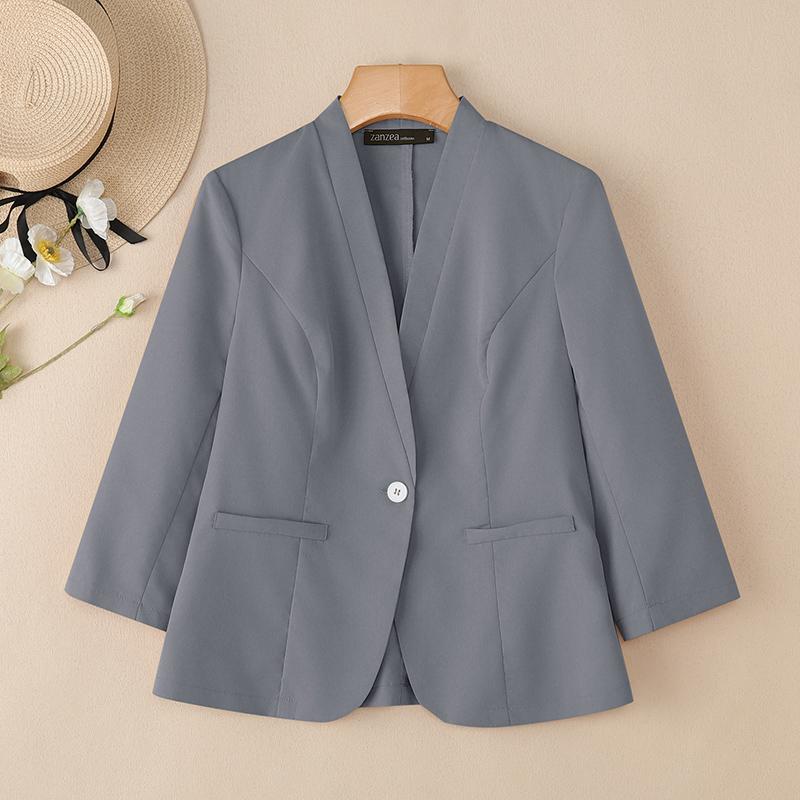 

ZANZEA Женский повседневный кардиган с отложным воротником и рукавом 3/4 L синий