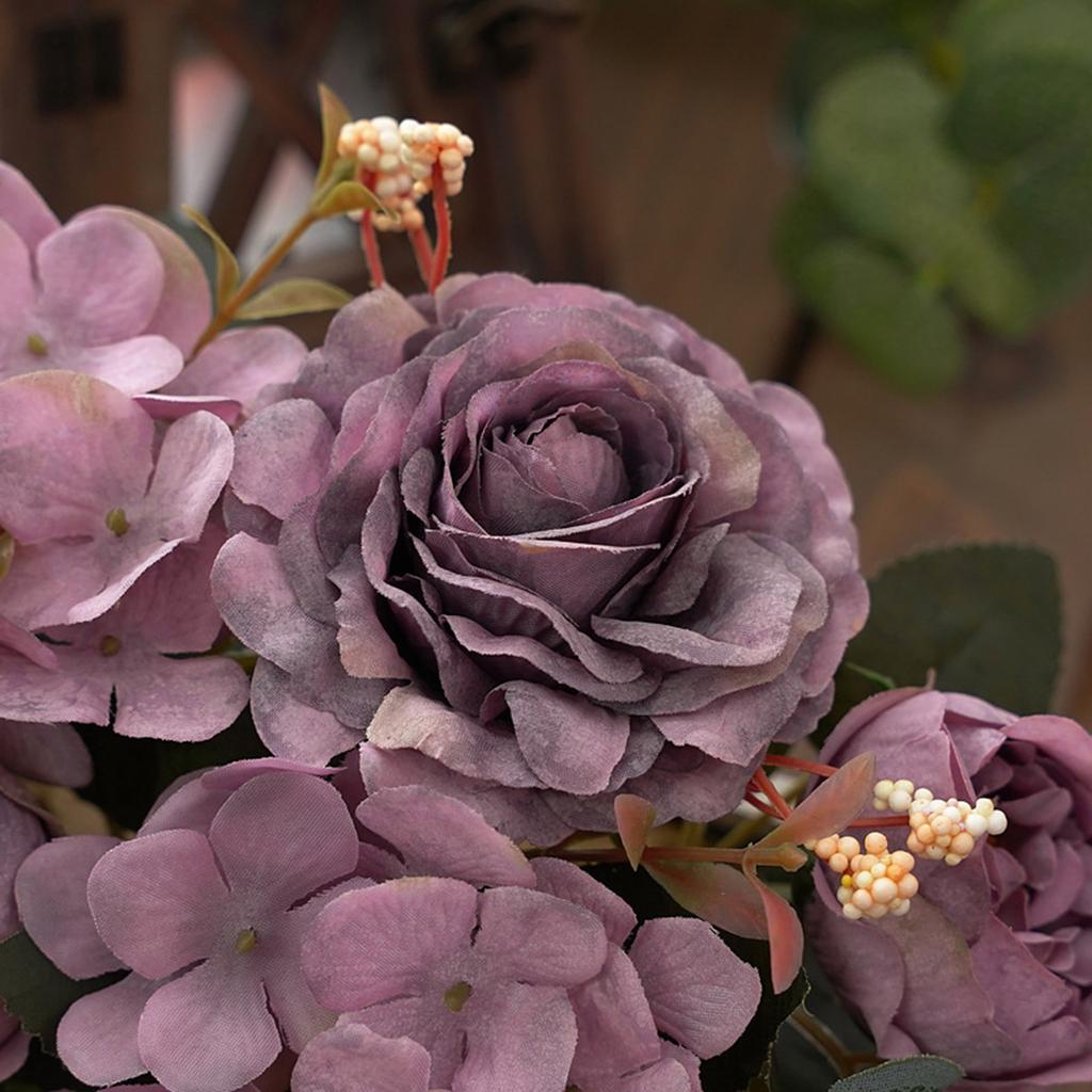 Orange Fake Potted Flower PP Plastic and Wood Artificial Simulated Potted Hydrangea Peony Decor for Garden Office Cafe