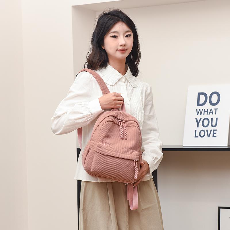 Kordfløyel Skolesekk Dame Ryggsekk Stor Kapasitet Student Reise Ryggsekk