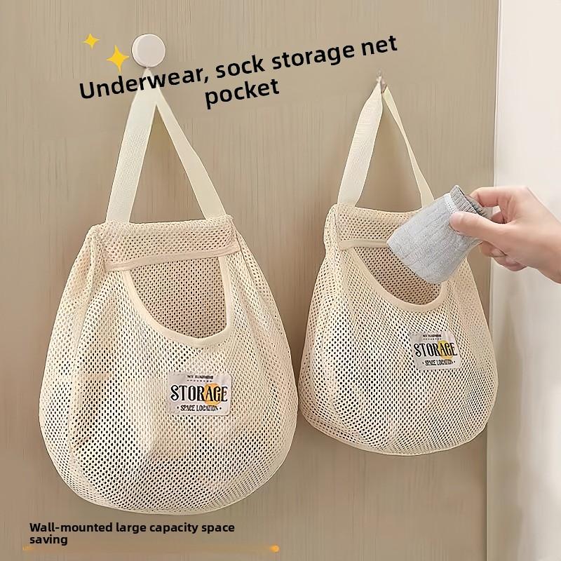 1pc Dirty Clothes Storage Basket, Foldable Bathroom Clothes Hanging Bag, Household Wall Mounted Basket, Frame Bucket