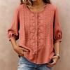 Womens 34 Sleeve Button Down Blouse with Embroidered Floral Pattern Loose Fit Casual Top for Everyday Wear