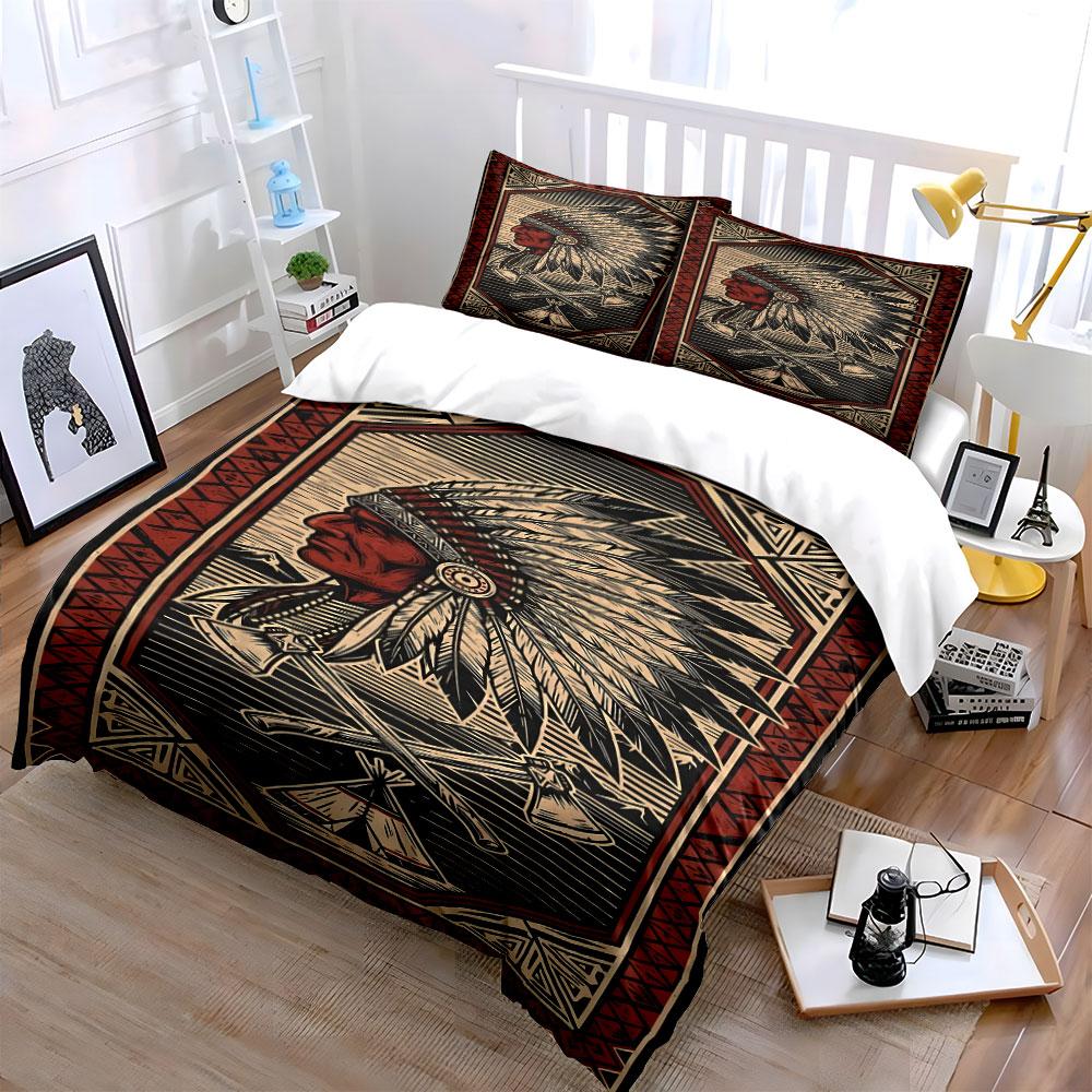 Feathered headdress and axes. Bedding sets Duvet cover sets Duvet covers Pillowcases(1 * Duvet Cover 2 * Pillowcases, without duvet insert)