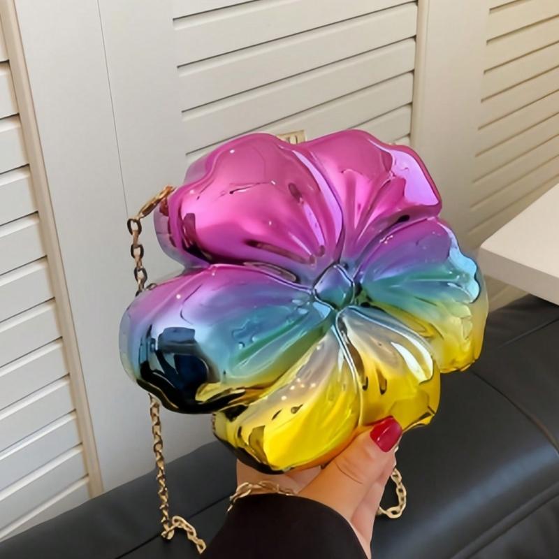 Ladies Metallic Exquisite Flower Mini Flower Chain Crossbody Bag Fashion Novelty Shape Bag Mobile Phone Key Coin Purse Portable