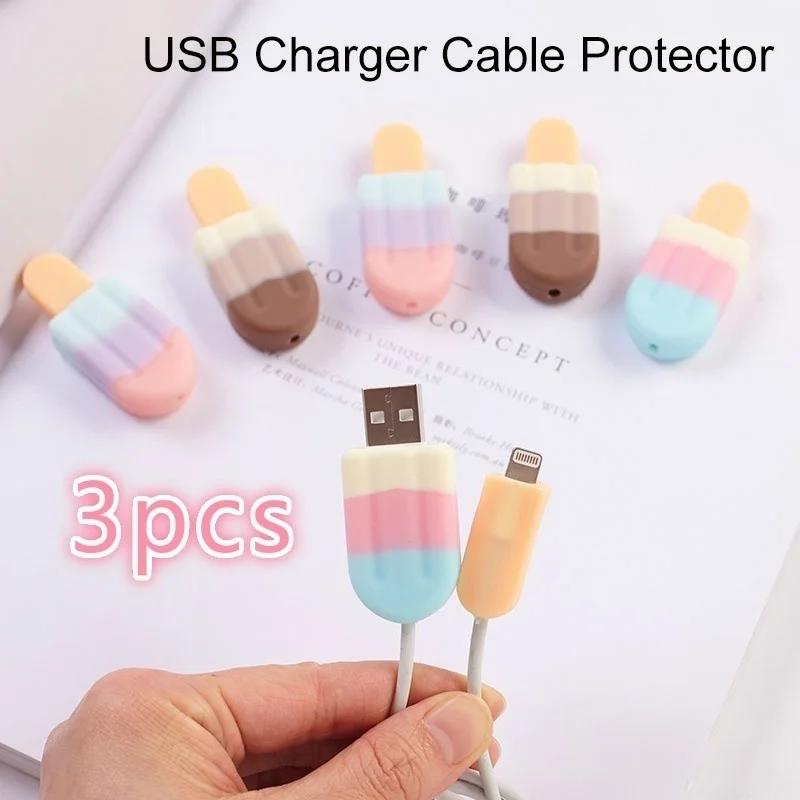 3ks Silikonový chránič kabelu USB nabíječky Ochranný kryt kabelu Tvar zmrzliny pro kabel k telefonu