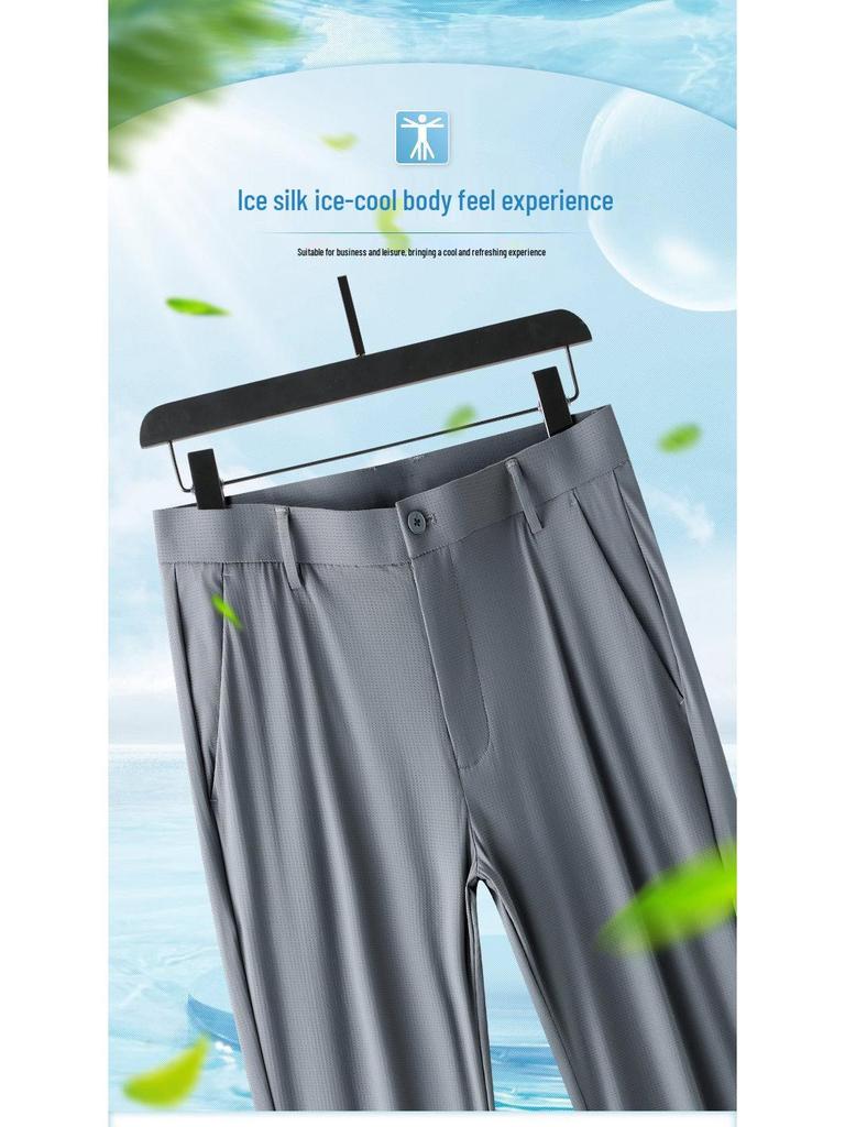 2026 Spring/Summer High-Quality Ice Silk Striped Business Casual Men's Pants Luxury Suit Trousers