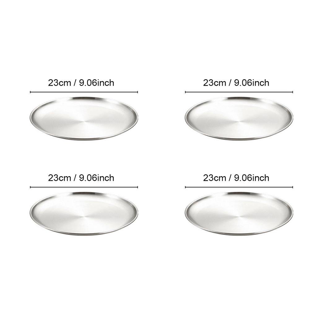 4-Piece Stainless Steel Dinner Plates Round Metal Plates Serving Tray Dessert Plates Dinner Dish for Home Camping  BBQ