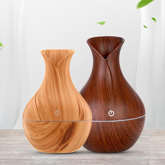 Mini Nawilżacz Powietrza Kształt Wazonika z Drewnianym Wzorem Cichy Zimna Mgiełka USB Biurkowy Dyfuzor do Samochodu Biura Pokoju Sypialni