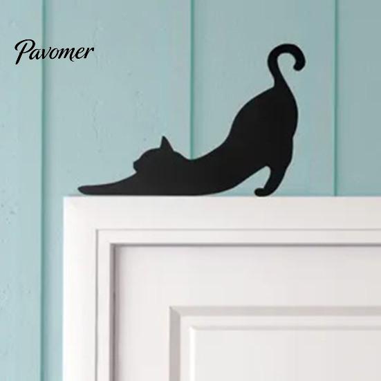 Lustiger Dekorativer Türwinkel Holzschwarz Katze Topper, Minimalistisches Silhouette Rahmen Schild, Stabiler Schnallen Topper Dekor für Wohnzimmer Schlafzimmer & Liebhaber Niedlich