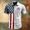 Men Short Sleeve Button Down Casual Collared Shirt with United States Letter Print and Flag Pattern for Spring Summer Wear