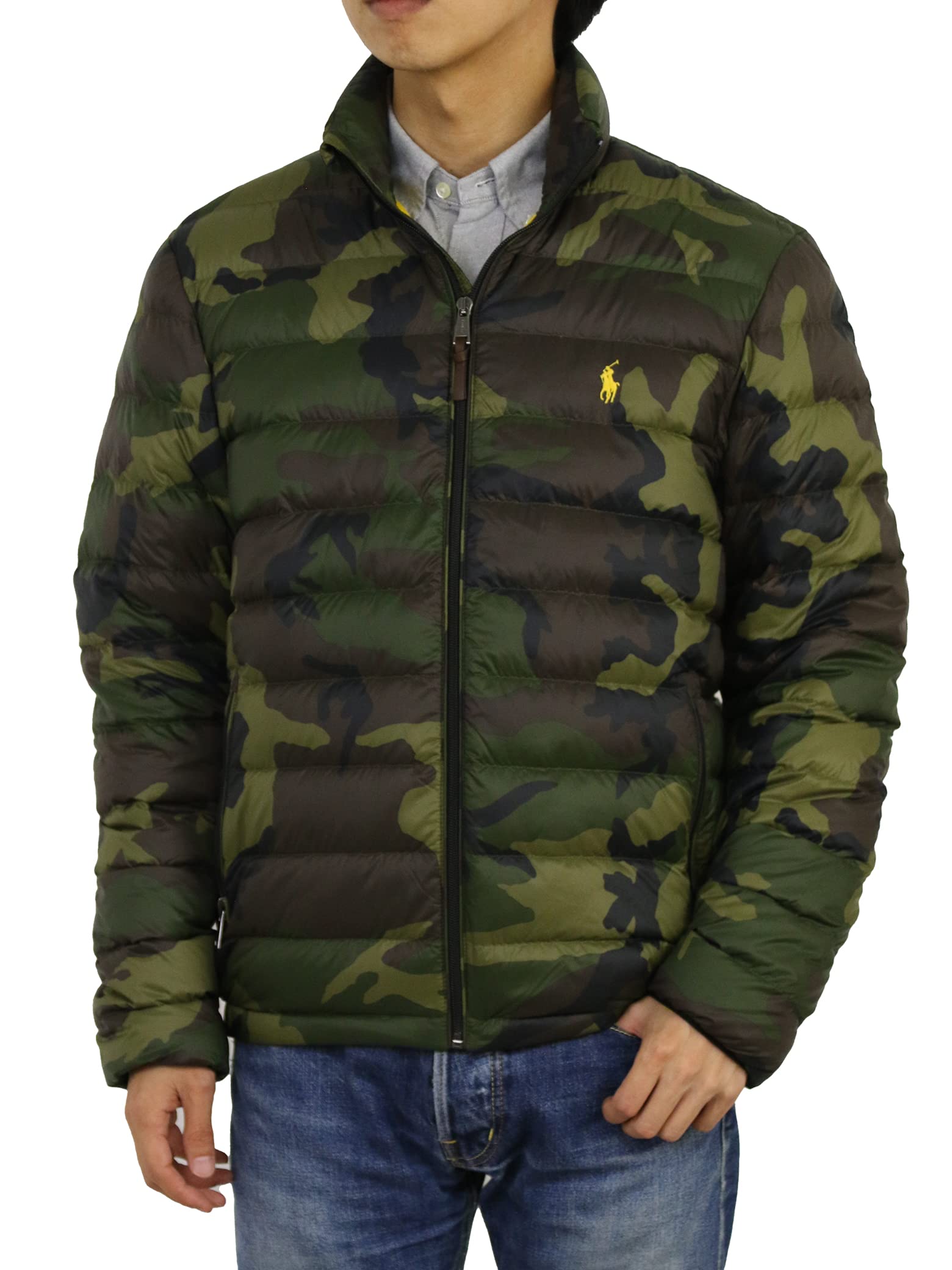 

POLO RALPH LAUREN Packable Down Jacket with Pony Size Green 0101797 Men s Embroidery, Small, (CAMO), [Used]