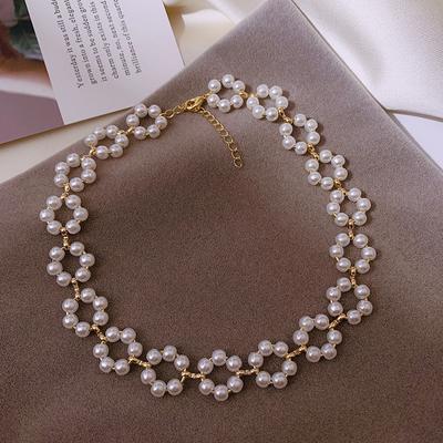 Corrente Clavicular de Pérolas Colar Choker Feminino Colar Curto