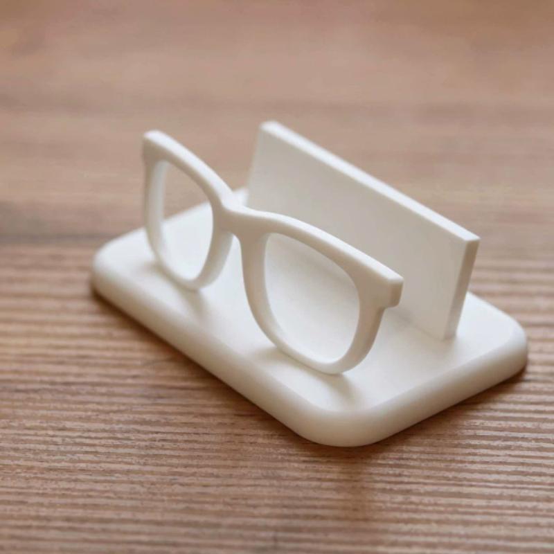 

Eyeglass-Shaped Business Card Holder & Display Stand - Modern Plastic Desk Organizer with Frame Suitable for Office Reception білий