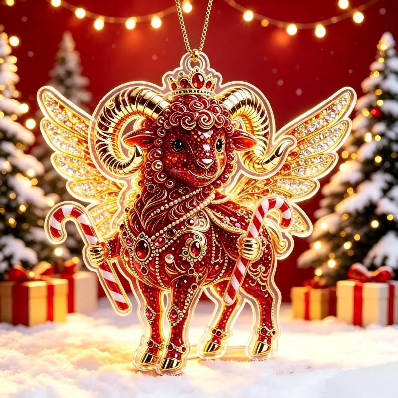 2D Acrylic Goat Hanging Ornament Shining Christmas Tree Hanging Flat Pendants Christmas Xmas Decoration Cute New Year Gifts