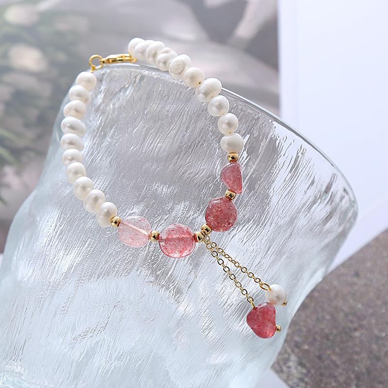 Strawberry Crystal Freshwater Pearl Bracelet Bangles Women Fashion Jewelry Accessories Gift