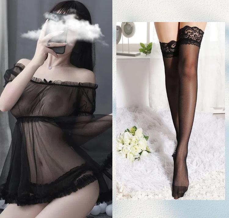 New sexy underwear perspective princess suit one-word shoulder mesh skirt seduces girl transparent milk leakage nightdress