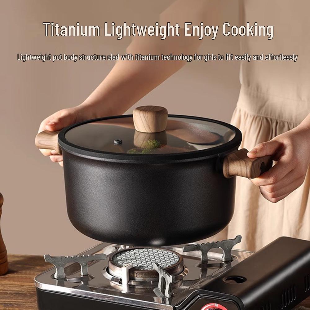 Universal Titanium Non-stick Stockpot: Steaming & Stewing, Double-Ear Design for Induction & Gas Stoves
