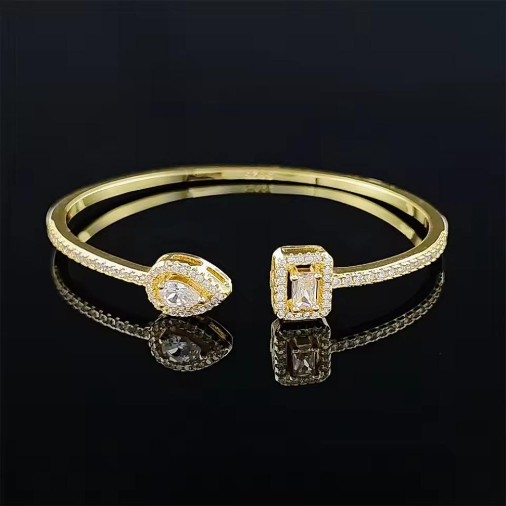 Waterproof Cubic Zirconia Cuff Bracelet Handmade Adjustable Open Bangle  Female Lady Girl
