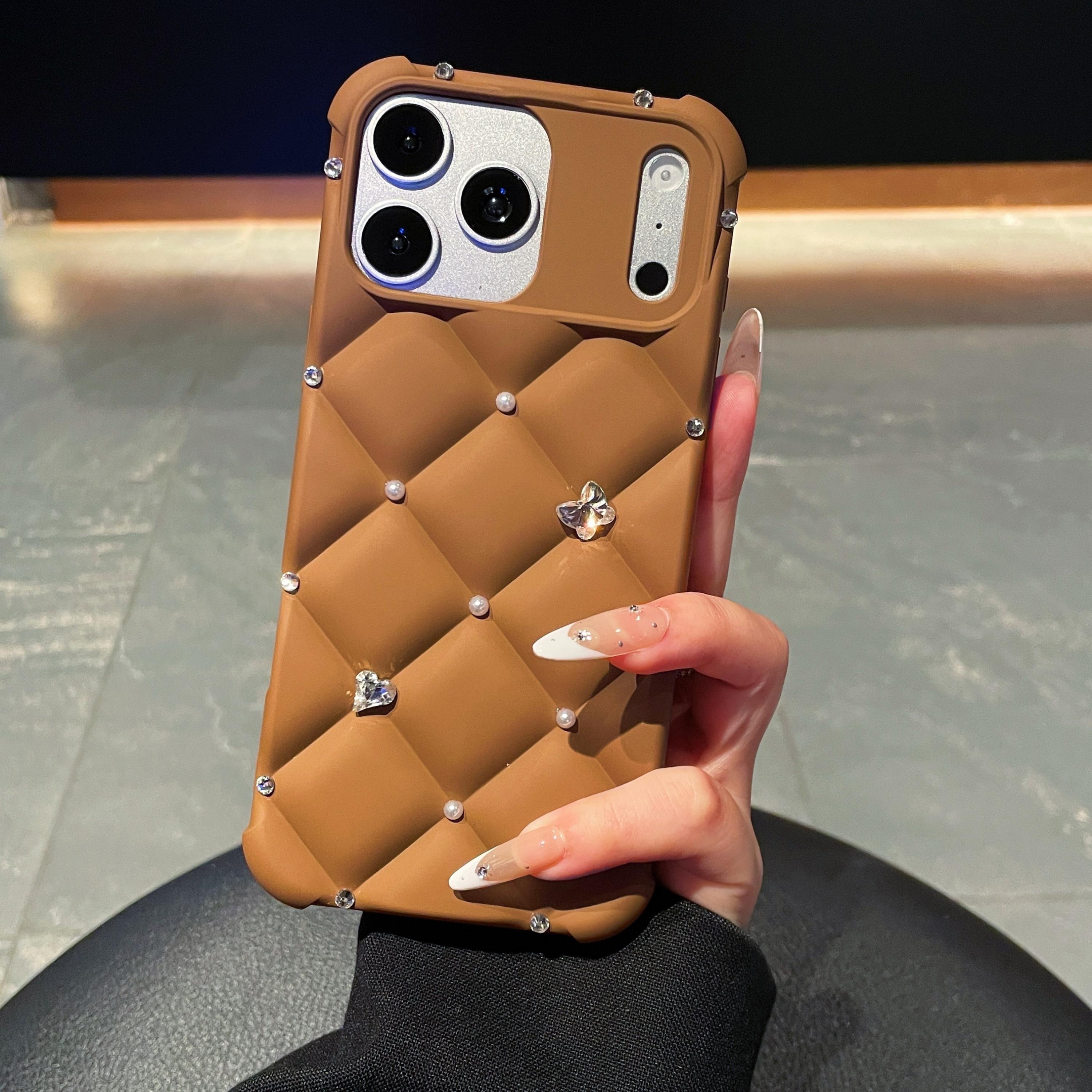 Luxury Crystal Butterfly Pearl Designer Glitter Diamond Heart TPU Shockproof Mobile Phone Cases for 11-17 Pro Max Opp Bag&For 15 pro max коричневый