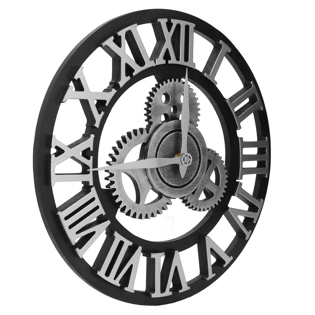 Large 3D Retro Wall Clock 34CM Vintage Wooden Gr Wall Clock Numerals Industrial   Clocks for Home Living Room Decoration