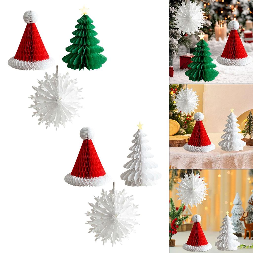 3x Christmas Paper Honeycomb Ornaments 3D Crafts Reusable Multipurpose Decorative Hanging Decorations for Celebration Holiday