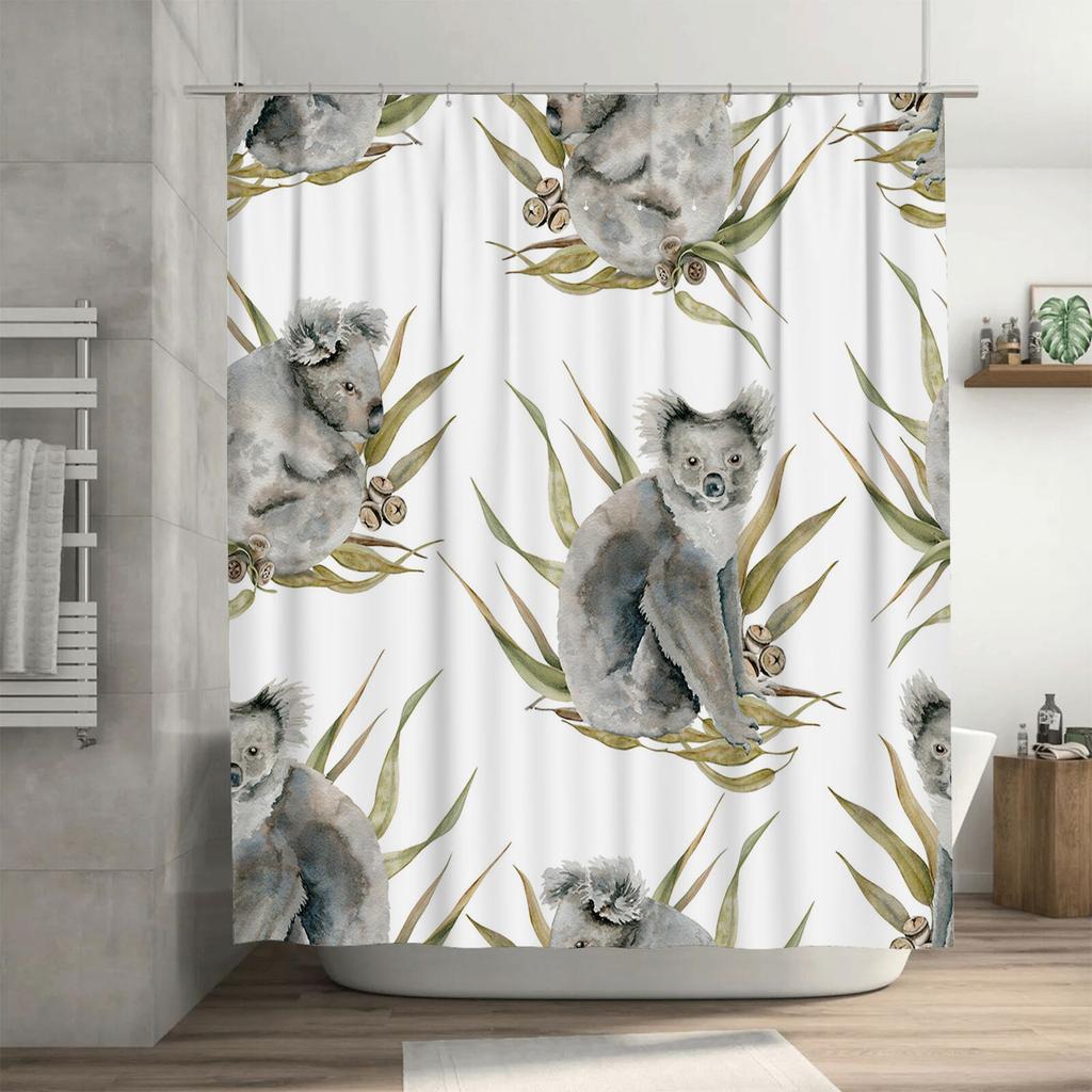 Watercolor Koala Bathroom Curtain Shower Drape Decorative Artistic Fabric Waterproof