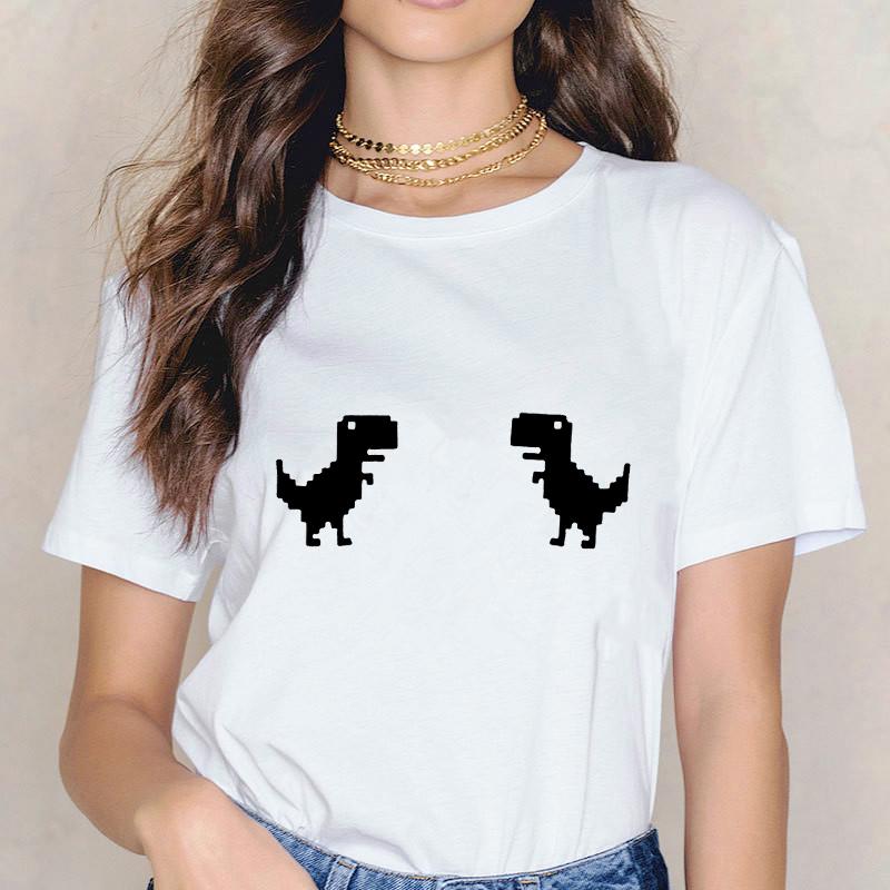 Dinosaur Short Sleeve Tshirt Ladies Casual Simple T-Shirt Cute Girl Casual Tops Tees Summer Fashion Women T-Shirt